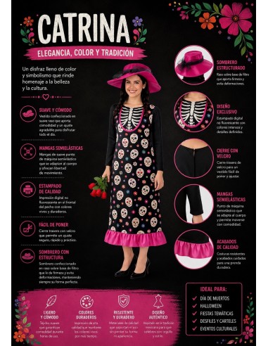 Costume Catrina Taille M | Costumes pour Adultes Le Roi du Carnaval